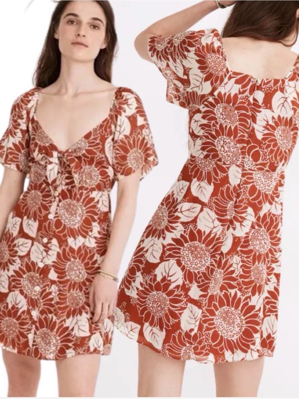 LIKE NEW Madewell Sunflower Silk Tie-Front Mini Dress